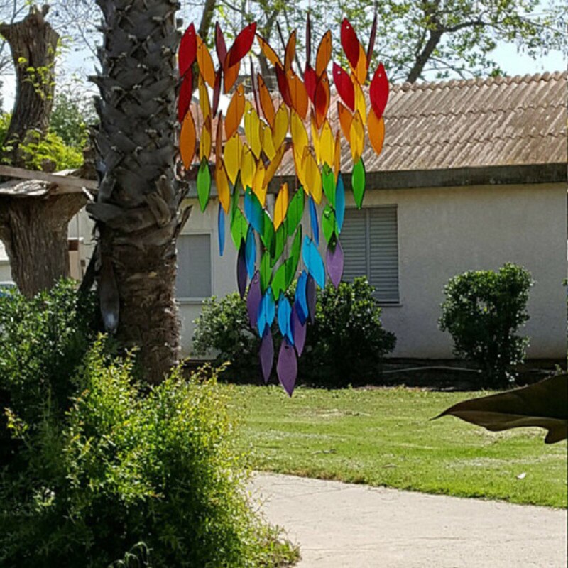 Rainbow fall leaf wind chime Dream Catcher floating wood Hanging Wind Chimes outdoor teak nordic Ornament Garden Bedroom Decor