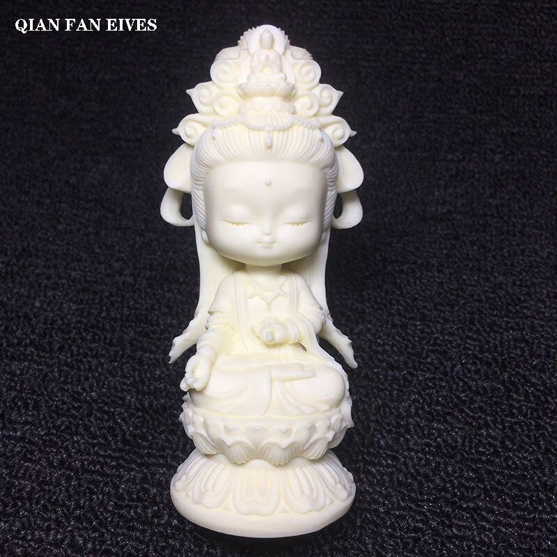 Estatuilla de Guanyin de dibujos animados de estilo chino, estatua de tallada a mano, bonita Bodhisattva de Guanyin, decoración de escritorio para el hogar