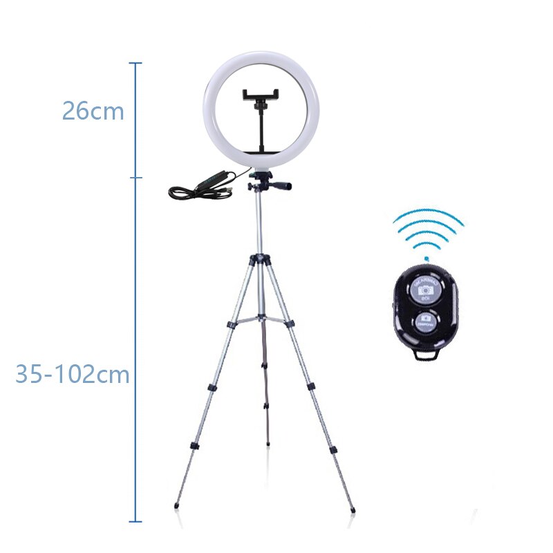 Anillo de luz con trípode para selfi, lámpara de anillo redondo de 26 cm, luz Led para teléfono, iluminación de luz derecha para sesión de fotos, Bering: 3110