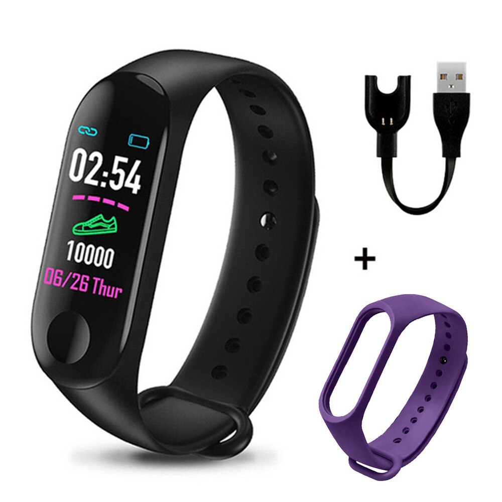 M3 Più Intelligente Wristband Del Braccialetto Intelligente di Frequenza Cardiaca Salute Orologio Intelligente Impermeabile M3 Pro Bluetooth Della Vigilanza Del Wristband Inseguitore di Fitness: Black Purple