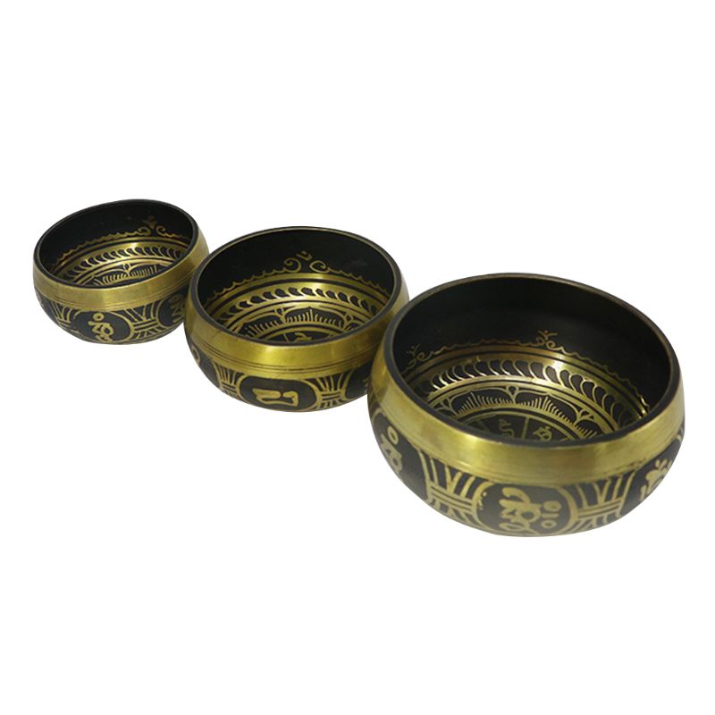 Ensemble de bols chantants tibétains antiques à l'esprit silencieux avec maillet à double surface et coussin en soie favorisant la guérison des chakras de la paix