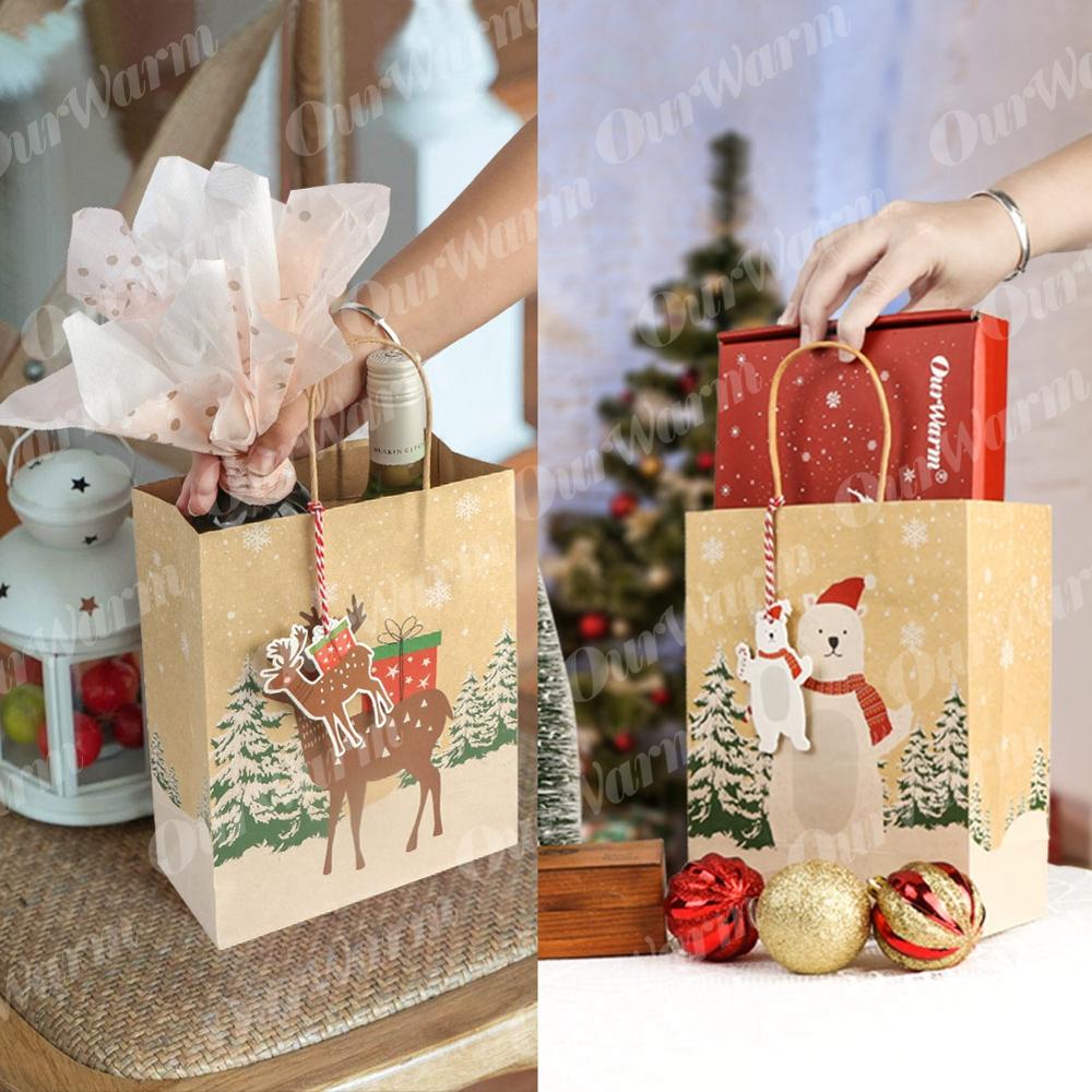 Vores varme kraftpapirposer slik æske jule goodie bags papirposer papir juleemballage slik popcorn æske 23 x 9 x 18cm