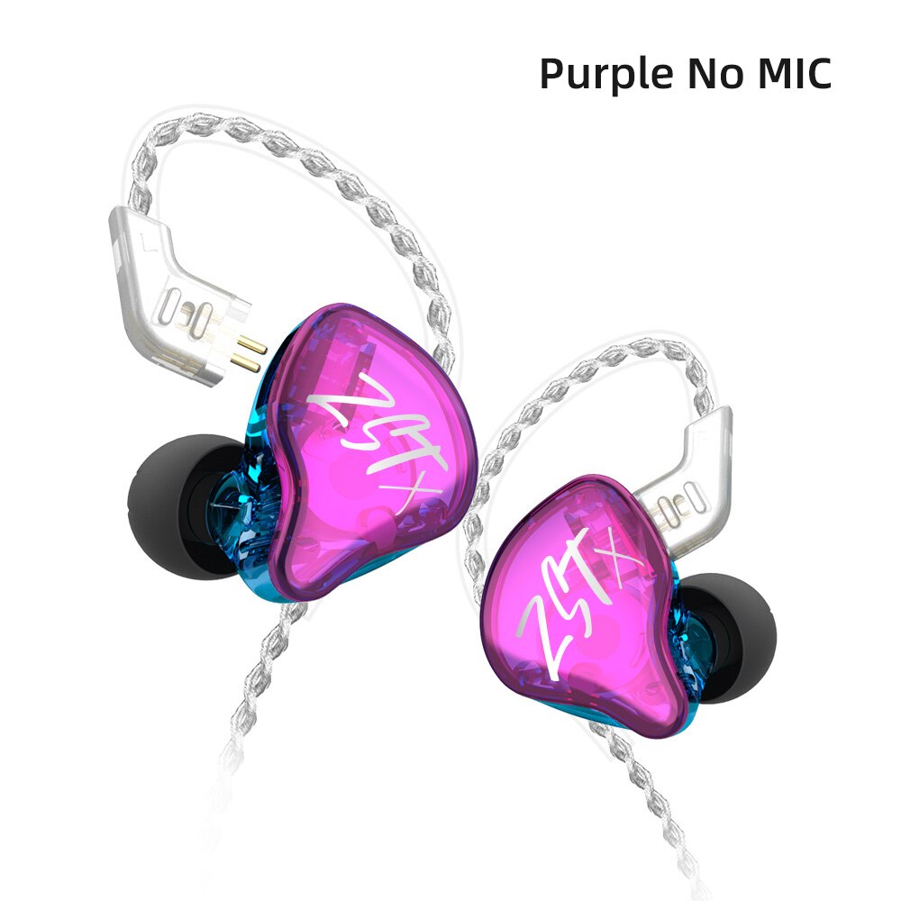 Original KZ ZST Colorful BA+DD In Ear Earphone Hybrid Headset HIFI Bass Noise Cancelling Earbuds With Mic Replaced BT Cable: ZST X Purple no mic