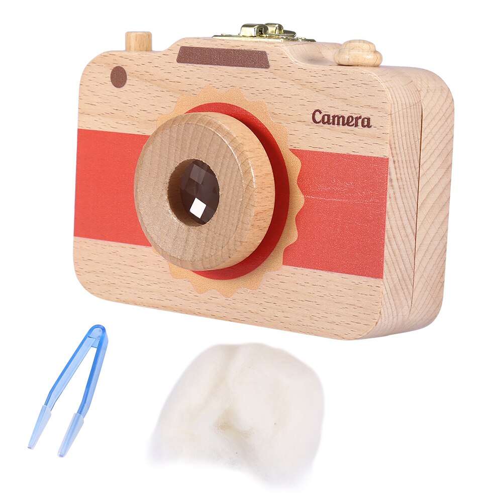 Wooden Baby Tooth Box Teeth Organizer Wooden Camera-pattern Storage Box Case for Baby Teeth and Baby Hair: Red
