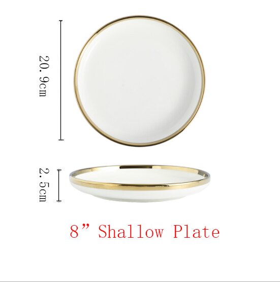 Ceramic Gold Plated Edge Plate Tableware Set White Porcelain Dinner Plate Household Kitchen Rice Bowl Salad Dish Steak Tray: F