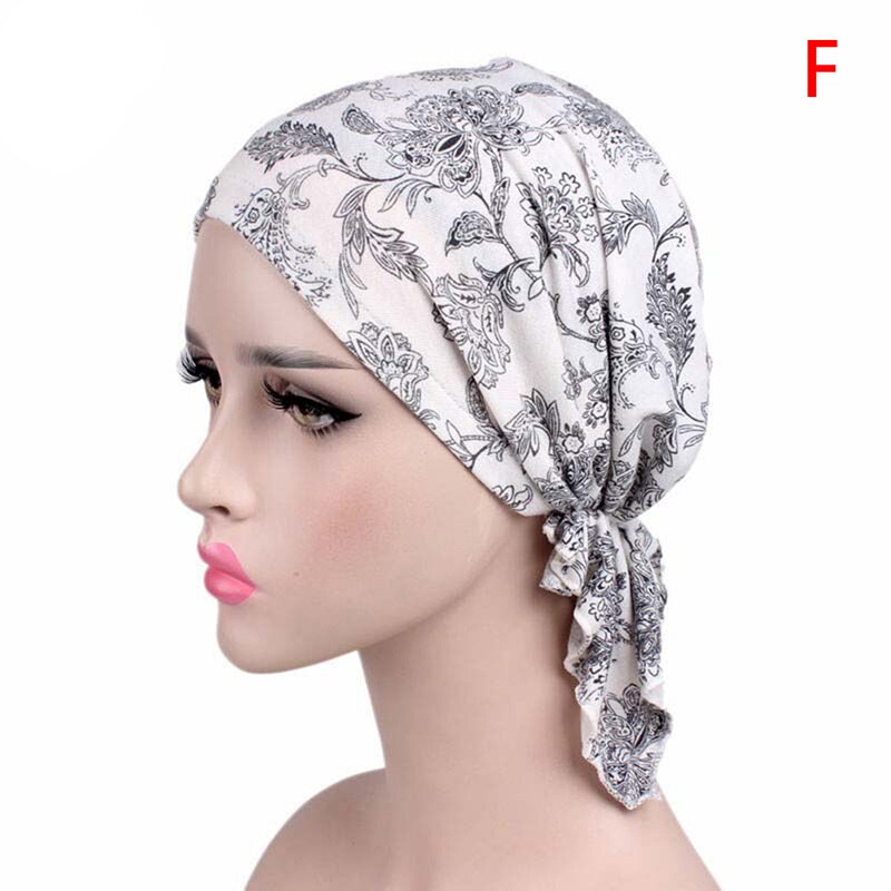 Women Feather-print Turban Hat Long Hair Hat Night Sleep Cap Lady Hair Care Bonnet Headwrap Muslim Hat Indian Hat: F