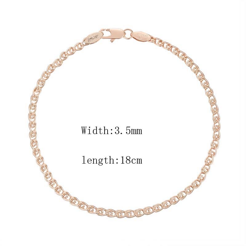 Fj Mannen Vrouwen 585 Rose Goud Kleur Wave Curb Smart Armband Link Bead Chain Sieraden: RB0217 18CM