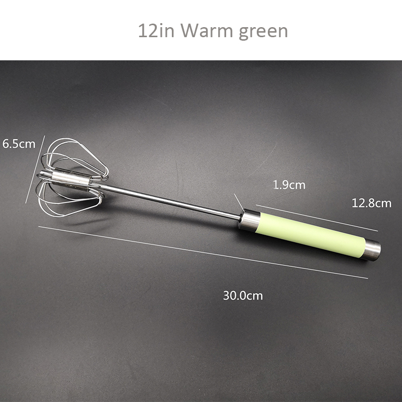 Semi-automatic Egg Beater 304 Stainless Steel Egg Whisk Manual Hand Mixer Self Turning Egg Stirrer Kitchen Accessories Egg Tools: 12 inches Warm Green