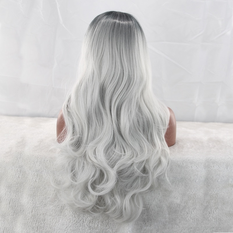 Similler 26 "frauen Schwarz Zu Grau Ombre Perücke Lange Lockige Hitze Beständig Synthetische Haar