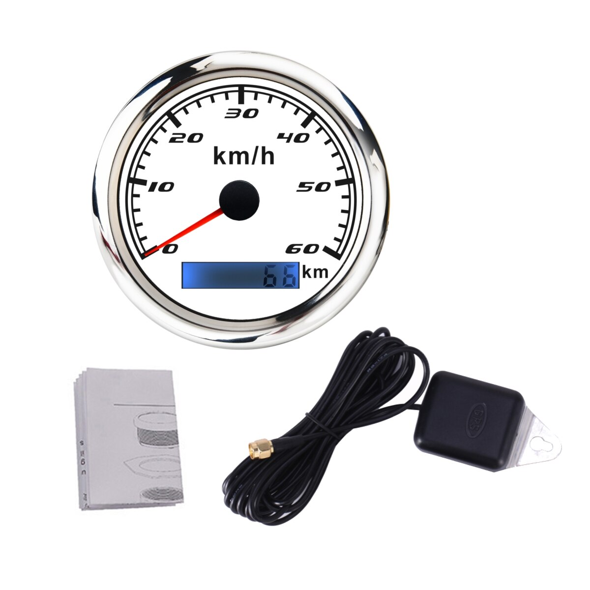 85mm gps speedometer digital måler 30 60 120 200 kmh kilometerteller til marinebåtbil atv lastebil rød bakgrunnsbelysning med gps antenne: 0-60 kmh 001