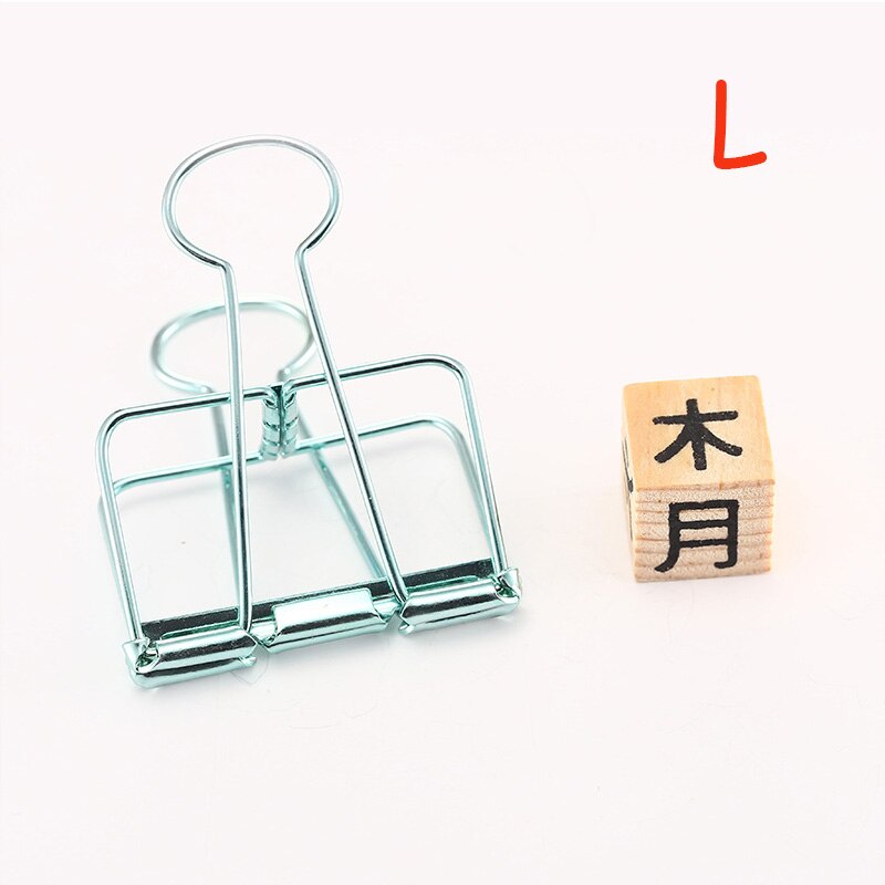 1 PCS Novelty Solid Color Hollow Out Metal Binder Clips S M L Notes Letter Paper Clips Marking Office Stationery Supplies: L green