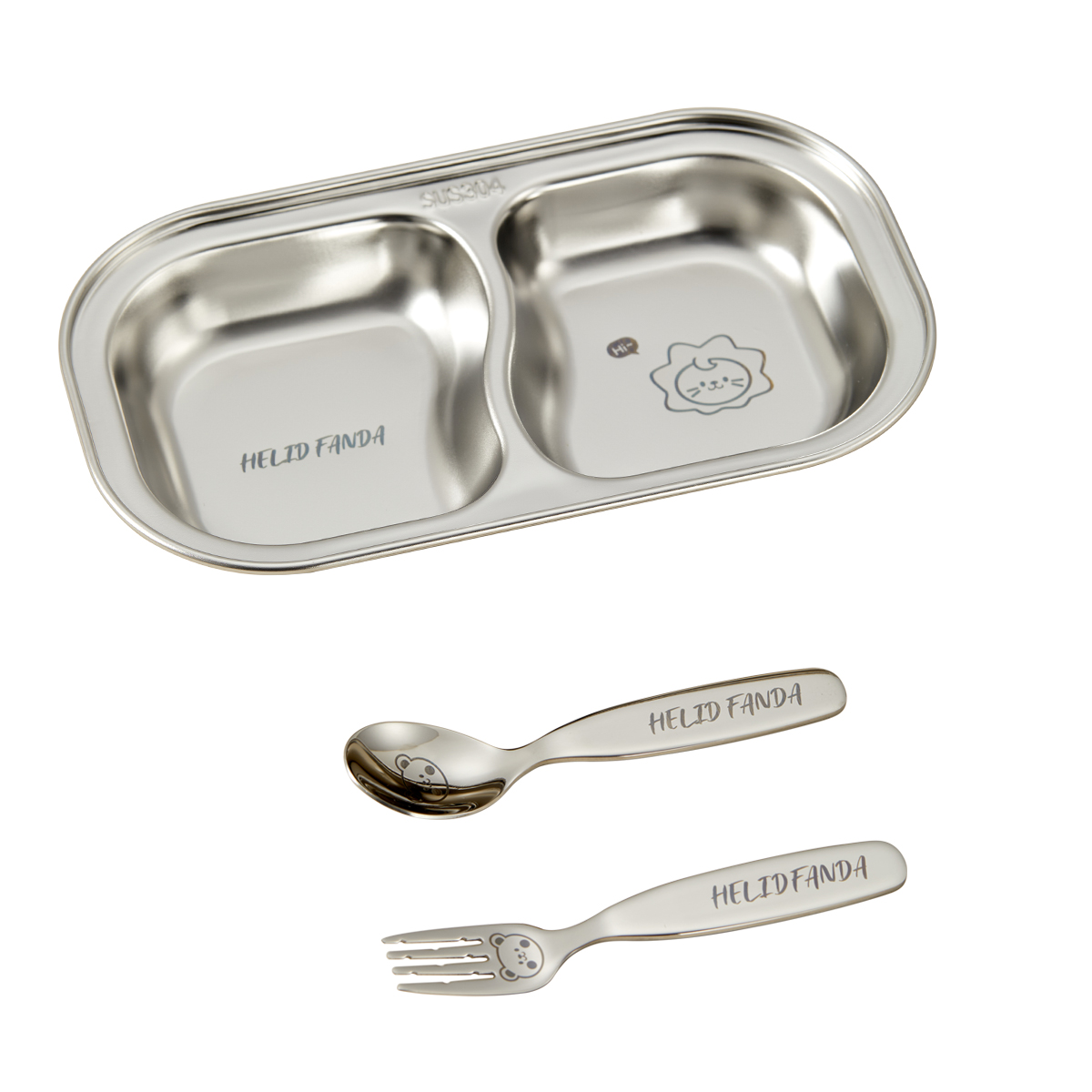 WORTHBUY Stackable 304 Stainless Steel Dinner Plate Kid Divided Dining Plate Cute Snack Tray With Compartments Kitchen Tableware: Brown