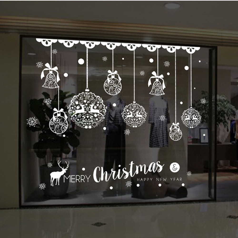 Kerst Winkel Raamdecoratie Muur Verwijderbare Stickers Christmas Bells Herten Milieubescherming, Waterdicht Modieuze
