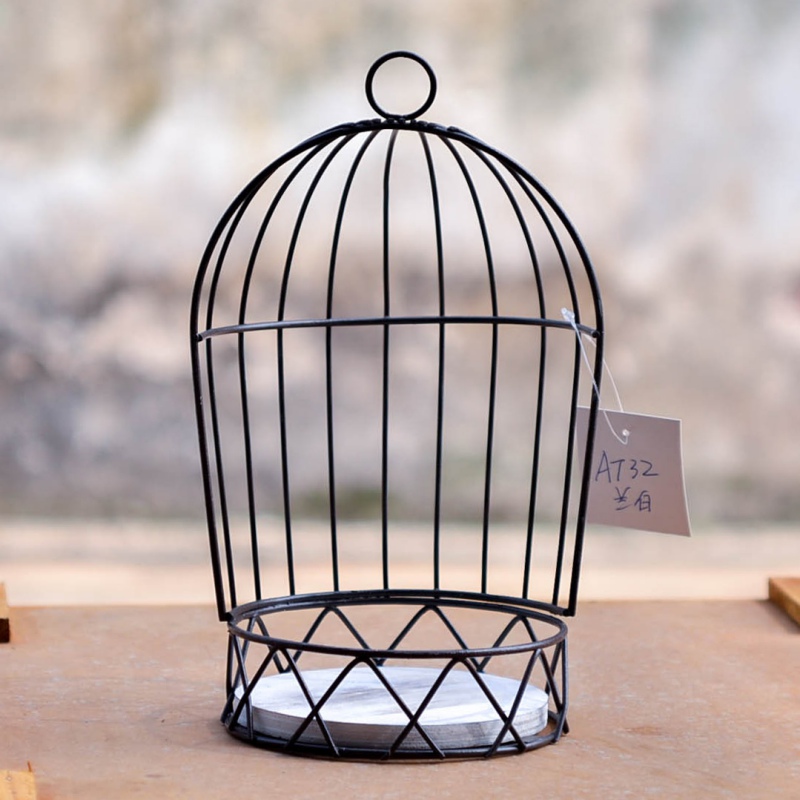 Jaula de medio Pájaro de Hierro para colgar en la pared, soporte de flores artificiales, adorno de ramo, decoración de pared de boda, balcón, accesorios de decoración del hogar: A Cage