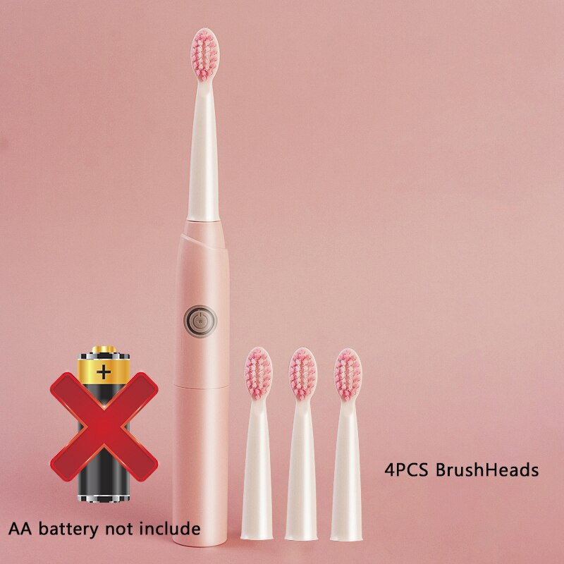 Simple Sonic Electric Toothbrushes for Adults AA Battery Clean Whitening Toothbrush IPX7 Waterproof With 4 Brush Head Portable: 4PCSPink