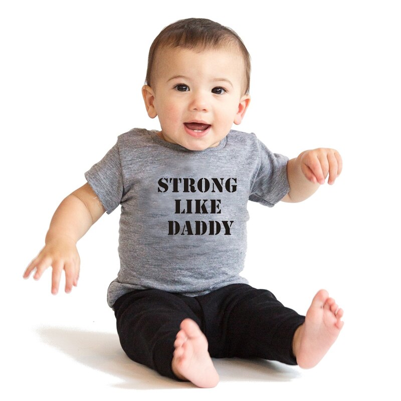 DERMSPE Summer Gray Newborn Toddler Infant Baby Boys Girls Cotton Short Sleeve Strong Like Daddy Romper Jumpsuit Baby Clothes