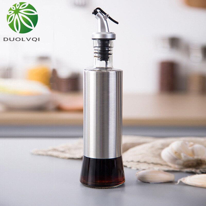 Botella de vidrio para cocina, recipiente de acero inoxidable para aceite, vinagre, vinagrera, almacenamiento, dispensador de salsa de soja, herramientas de cocina