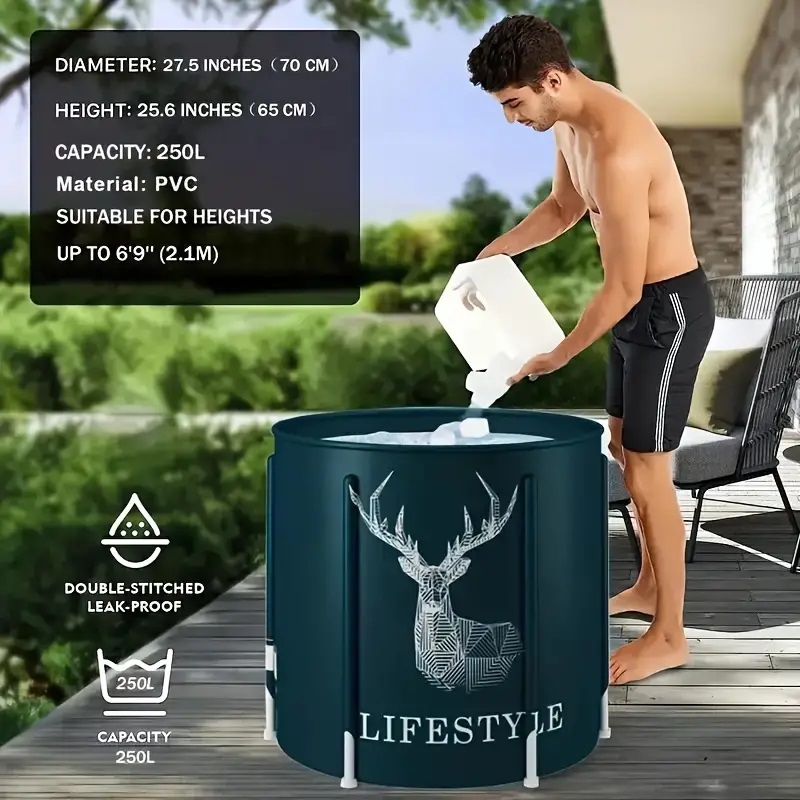 Bærbart sammenleggbart badekar for voksne, pvc-fortykket isolasjonsspa-badekar med bærende dampbøtte for hele kroppen