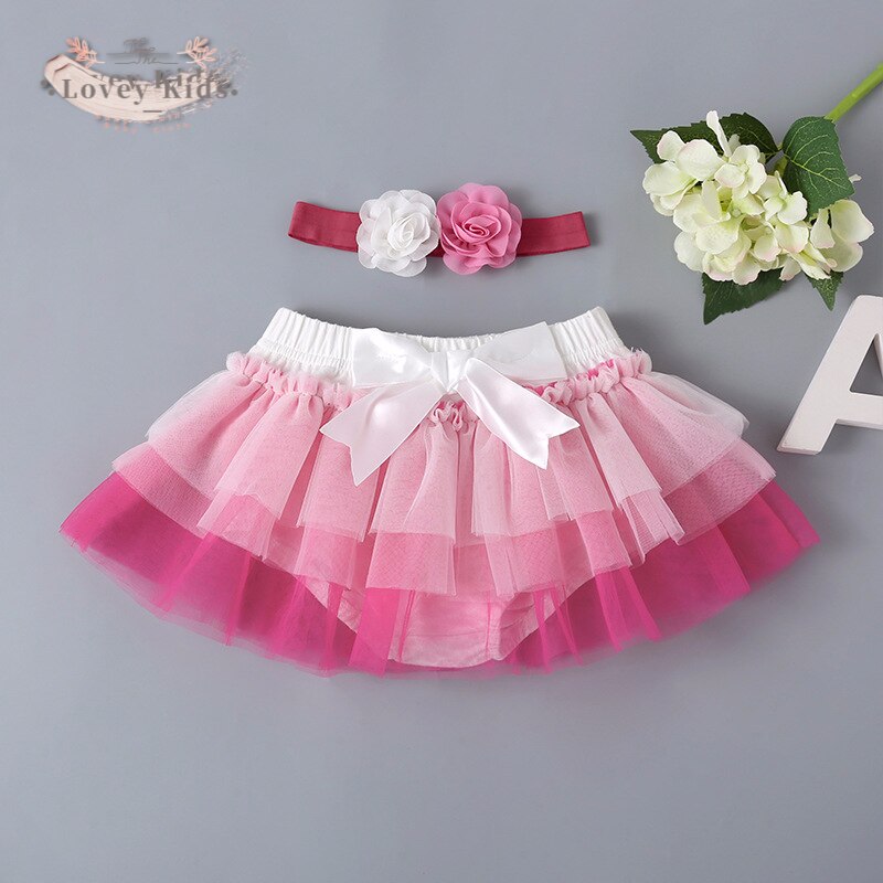 Falda de princesa para niña pequeña, tocado de 0 a 24M, tutú de malla rosa con bragas, 2 uds.,
