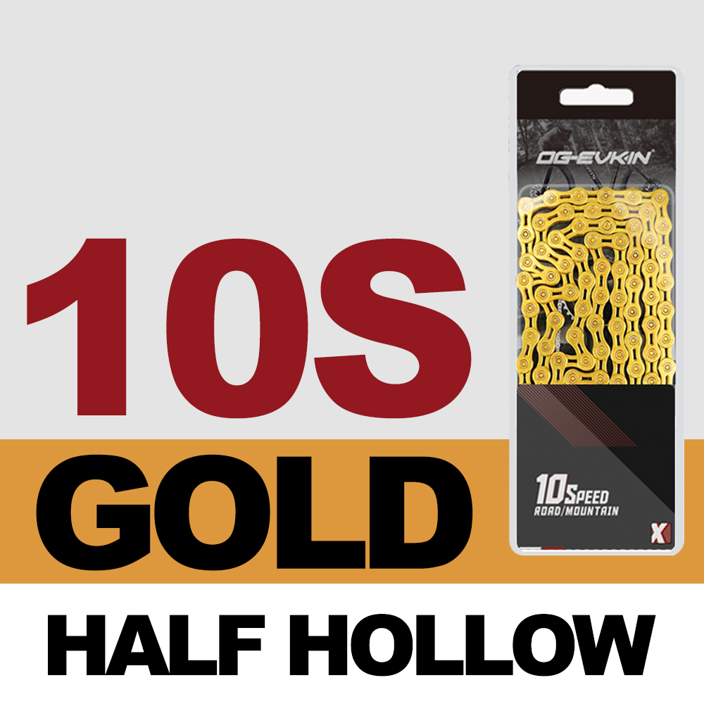 OG-EVKIN 9/10/11 Speed Bicycle MTB Chain Half/Full Hollow Bike Chain Mountain/Road Bicycle Chains 116 Quick Link Gold/Silver: C-01-10s-EL-Gold