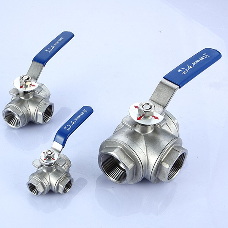 High 1Pcs 3-Way Ball Valve Stainless Steel SUS304 Pipe Three-way T-Type Valve Female Thread