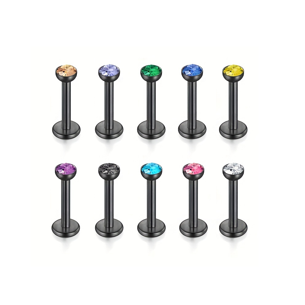10 stks/partij 16G Rvs Lip Studs Tragus Oorbellen Helix Labret Lip Bar Ringen Stud Kraakbeen Monroe Piercings Sieraden 6/8mm: WHITE / Silver Plated