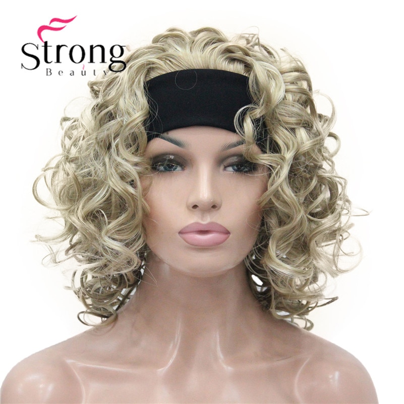 Blonde Highlights Short 3/4 Women's Synthetic Wigs Hairpiece Curly Hair Piece with Headband COLOUR CHOICES