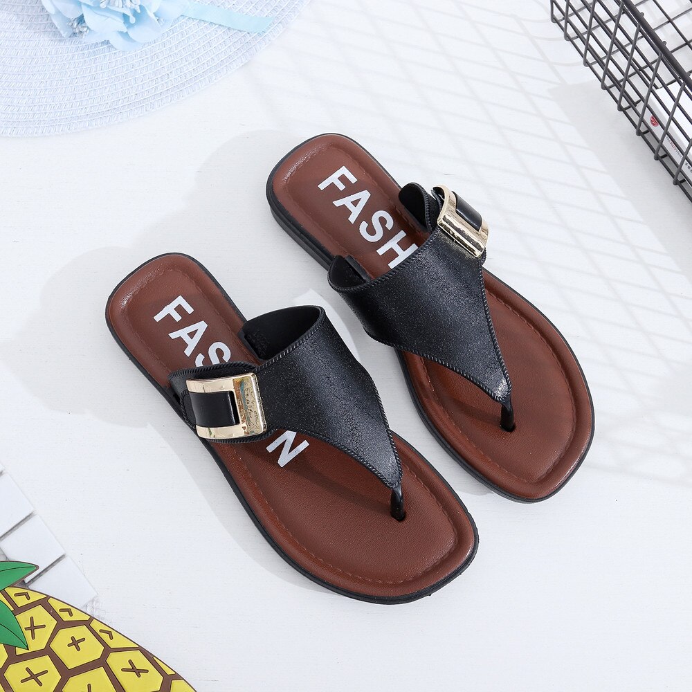 Zomer Vrouwen Schoenen Vrouwen Mode Platte Slides Romeinse Gesp Casual Slip Op Sandalen Vrouw Strand Schoenen Grote Maat slipper