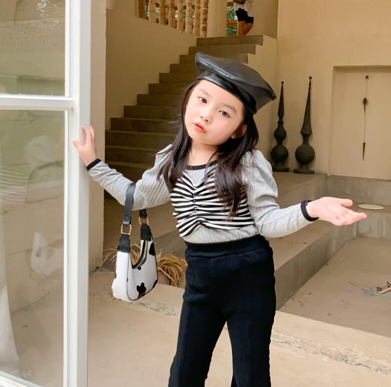 Meisjes gestreept t-shirt herfst katoen lange mouw meisjes top 2-7 jaar  qv96