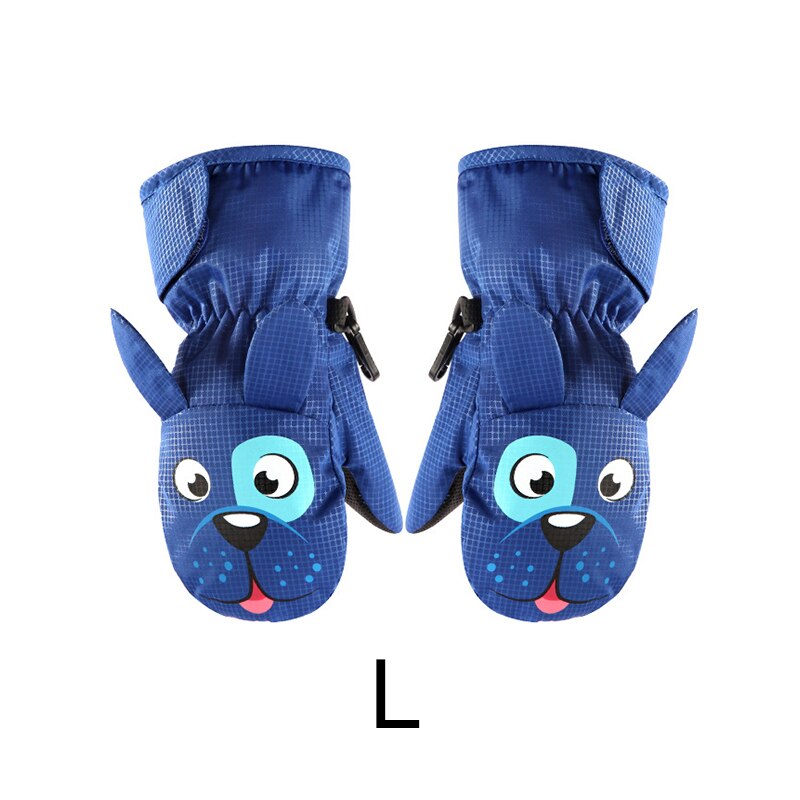 Crianças luvas de esqui, inverno mais veludo crianças meninas bonito dos desenhos animados impermeável à prova de vento antiderrapante luvas quentes: blue-L