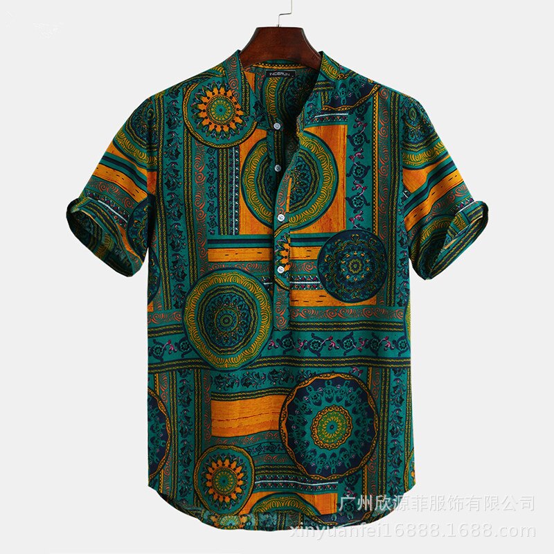 Men's Hawaiian Shirt Summer Beach Sleeve Top Male Casual camisa masculina Printed Loose Beach Shirts Plus Size 3XL: Green / XXXL