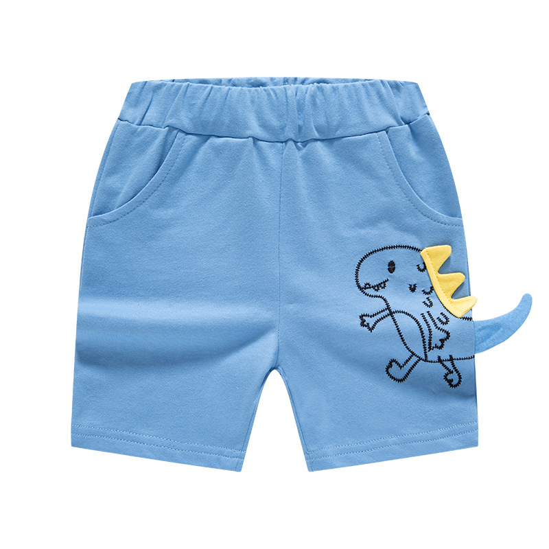 Pantaloncini di dinosauro ricamati a cartoni animati per bambini estivi 2022 pantaloncini da bambino per bambini pantaloni Casual allentati Capris in puro cotone per bambini