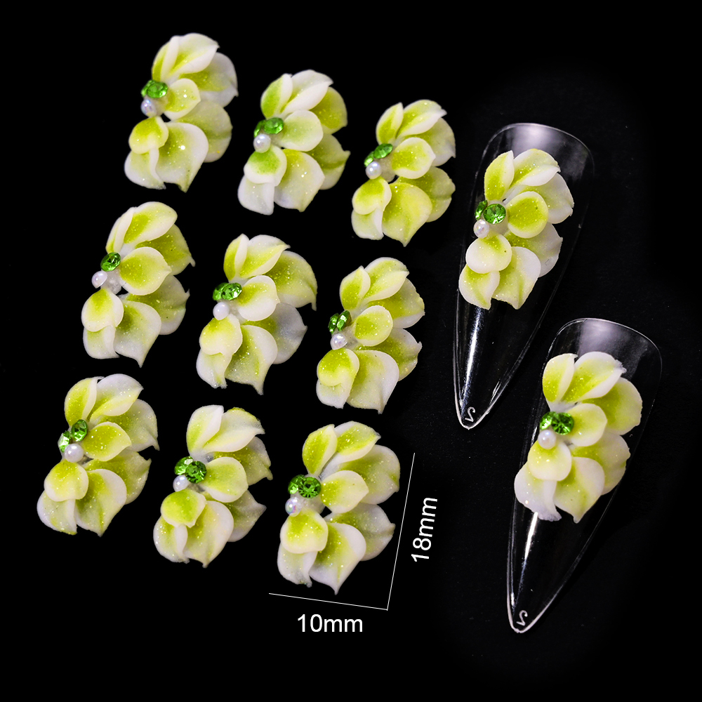Flores acrílicas 3D para uñas, abalorio para uñas, joyería de perlas pura hecha a mano, accesorios de diamantes de imitación, de flores múltiples, decoración de uñas, 1 ud.: Beige