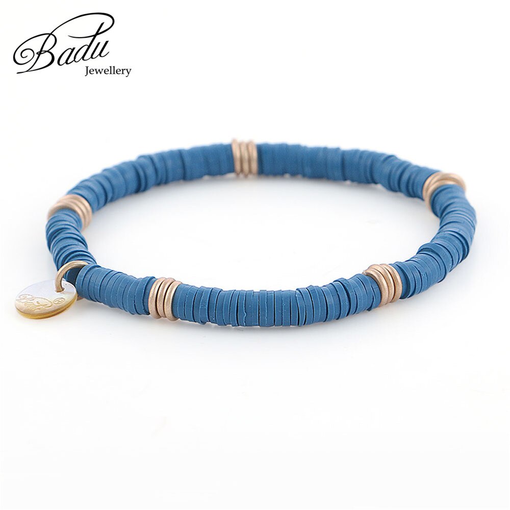 Pulseira de contas de argila e badu, bracelete com berloque de polímero e argila, boho, joia para mulheres, dia das bruxas, bracelete: 28003