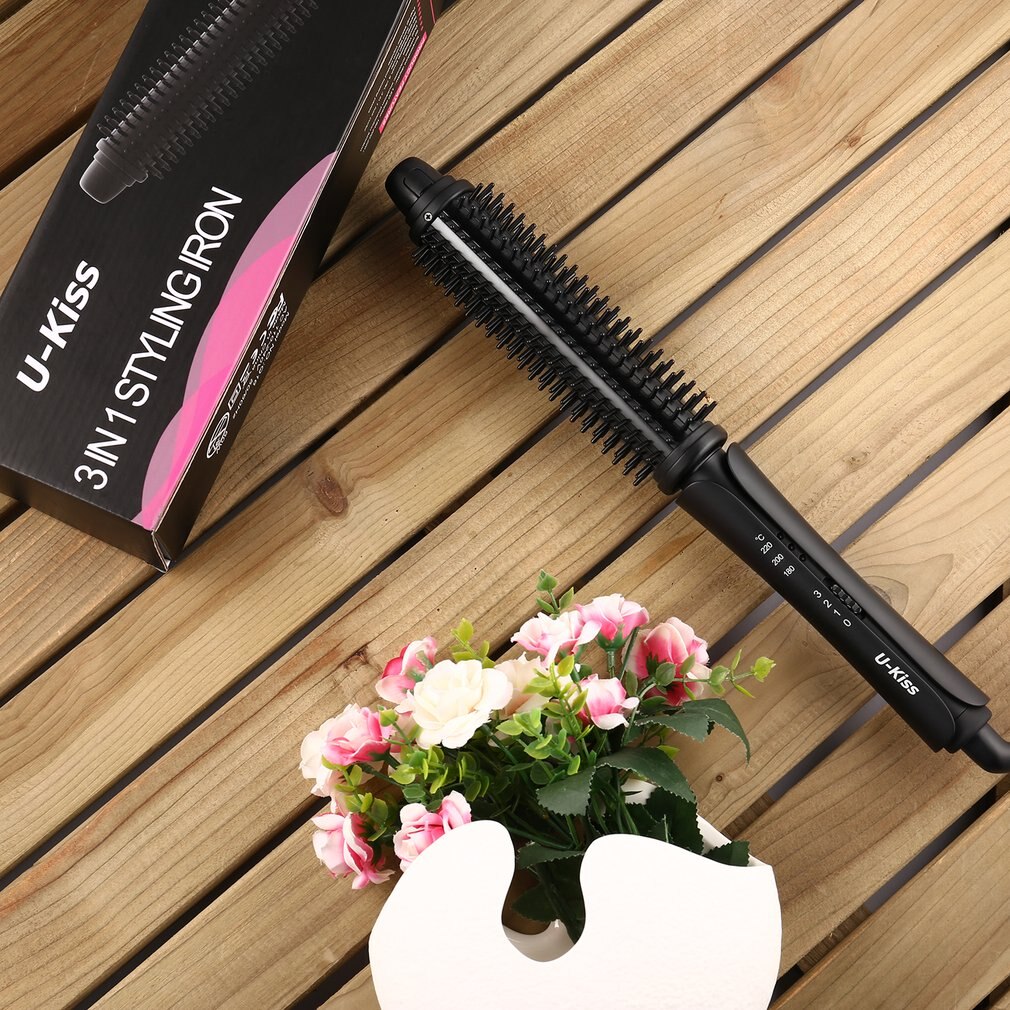 U-kiss brosse Interchangeable et pince Super dur titane enduit plaque chauffante double tension 3 en 1 ionique Styler cheveux bigoudi
