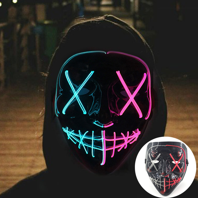 Wireless Scary Glowing Mask LED Luminous Purge Mask Carnival Horror Neon Light Up Cosplay Party Mask Festival Costume Supplies: PEACOCK BLUE