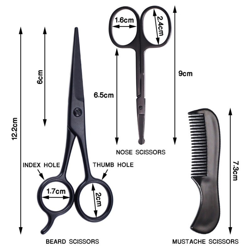 3Pcs Baard Mannen Snor Kam Trimmen Grooming Schaar Kit Schaar Set Kit Voor Mannen Zorg
