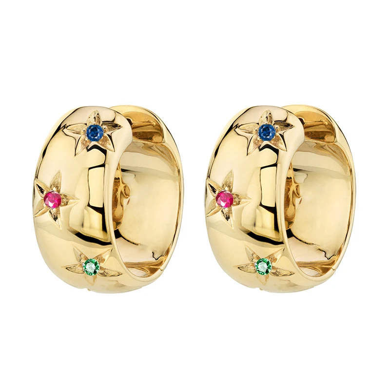 TIANDE-pendientes de aro grandes de Color dorado para mujer, aretes con Piercing circular y estrella de circón fino, accesorios de joyería para: Chapado en cobre envejecido