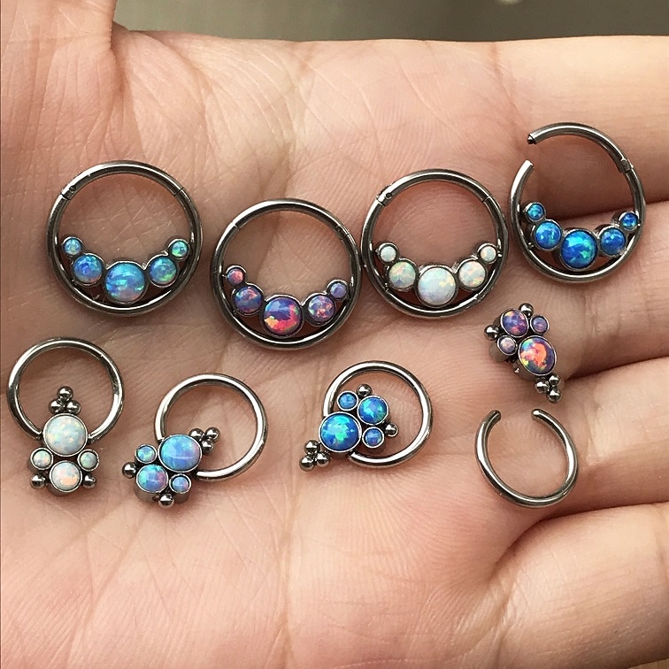 Edelstahl Opal Septum Clicker Band Ring Nase Labret Ohr Tragus Knorpel Daith Wendel Ohrring Zucht Karosserie durchbohren Schmuck