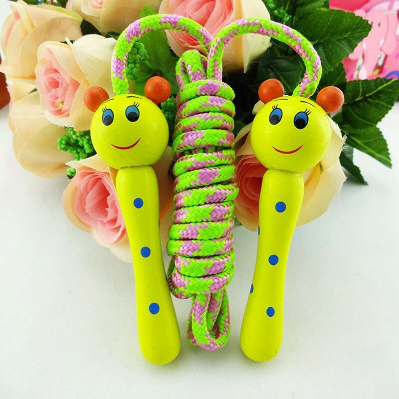 1PC Kids Jump Ropes Wood Handle Sport Bodybuilding Fitness Lovely Cartoon Skipping Ropes Crossfit Fitness Equipment