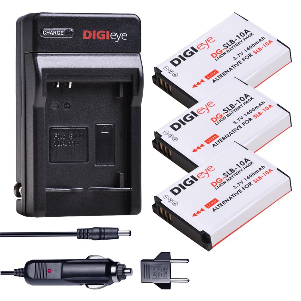 SLB-10A Batteries + Charger Kit for Samsung ES55 EX2 WB150F WB350F WB500 WB550 WB800F WB1100F WB2100 HMX-U100 HMX-U100UN: 3 battery set