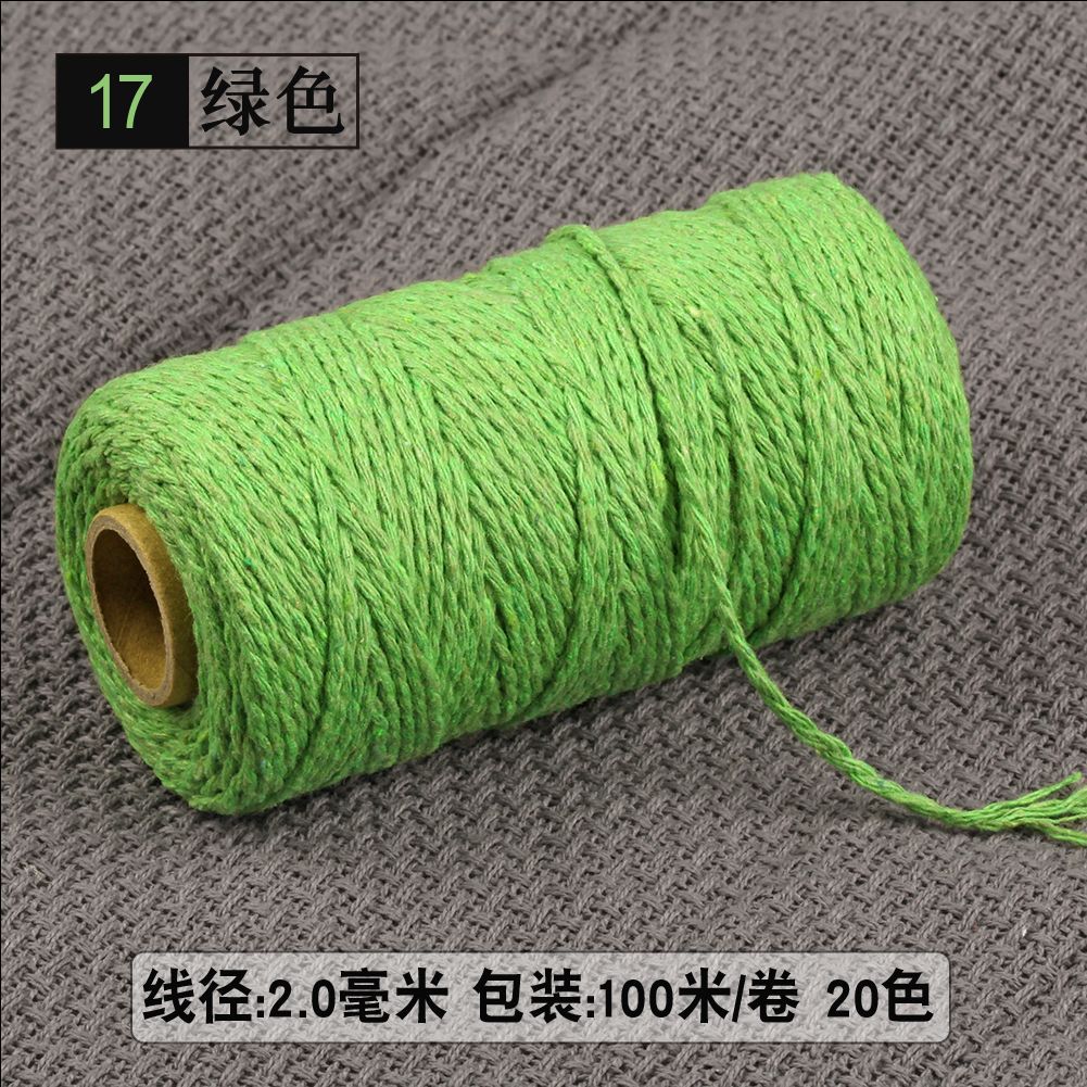 2mm Thick Cotton Cord Rope Thread Yarn Crochet Macrame Cotton Cord Reel 100M: Green