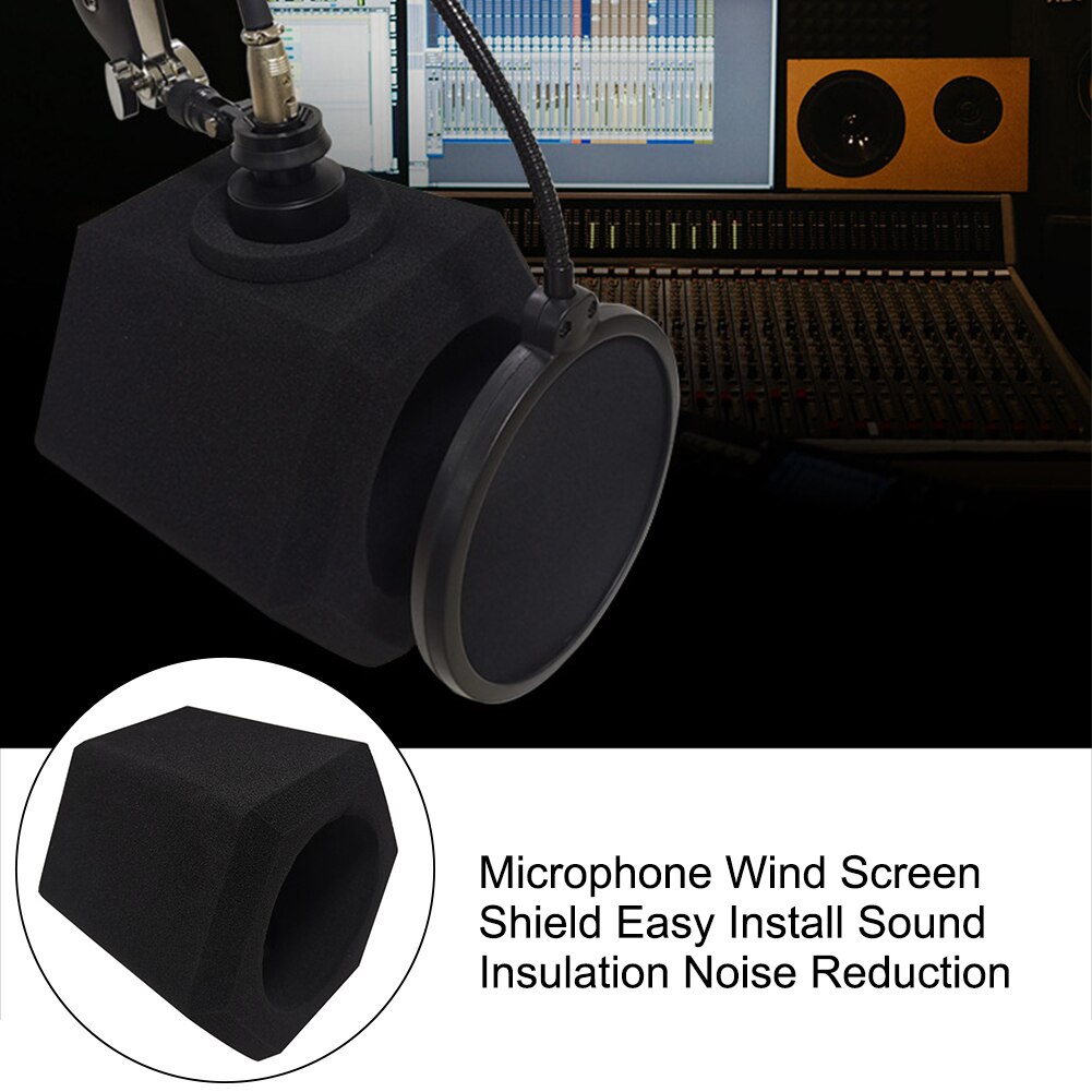 Microphone Wind Screen Shield Detachable Sound Insulation Noise Reduction Easy Install Vlogging Studio Speaking Singing Filter