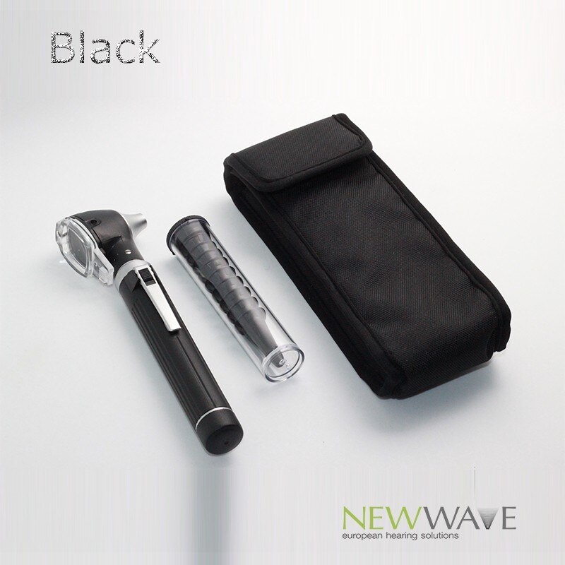 ENT 12 colores PRO-Fiber optic L.E.D portátil Otoscopio auriscope Cuidado del oído kit de diagnóstico + estuche protector CE: black
