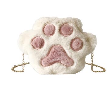 Cartoon herfst winter lief meisje casual pluche schattige kattenpoot metalen ketting crossbody tassen dames dame pluizige schoudertas populair  q5: Wit