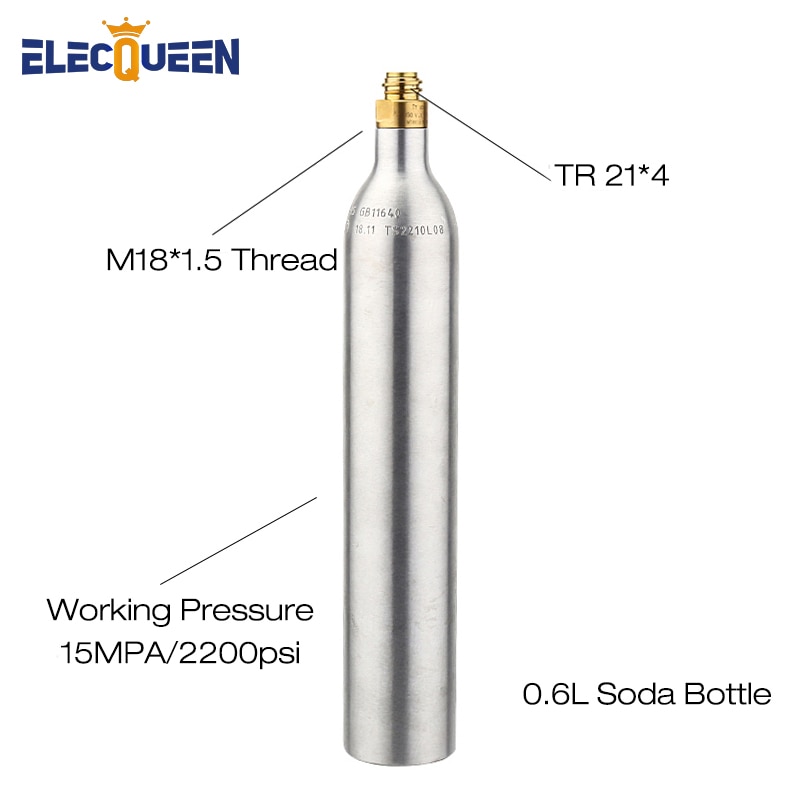 0.6L Soda Cylinder Co2 Bottle Tank,150BAR/2200PSI High Pressure Soda Water Bottle Aluminium Co2 Cylinder with Valve TR21*4