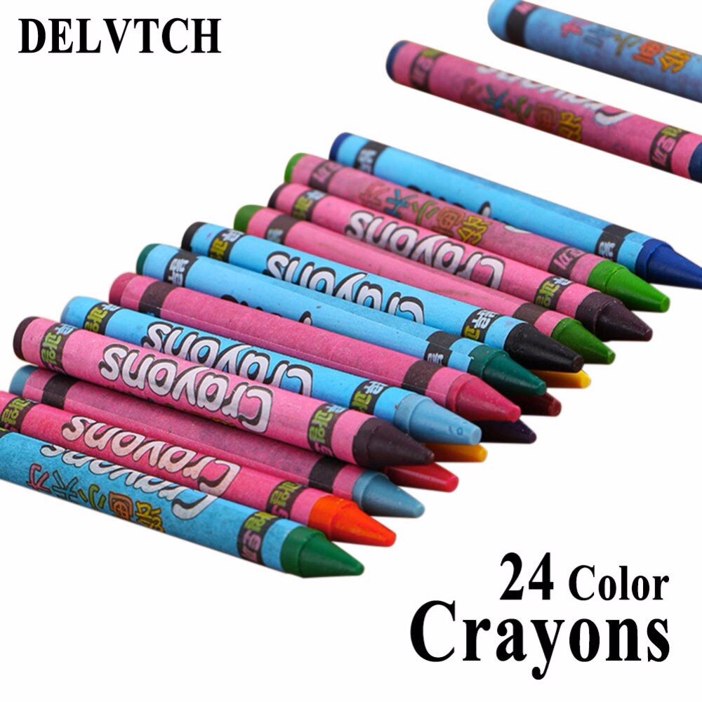 DELVTCH-Juego de 24 colores de lápiz de cera, lápices de colores, pasteles de grafiti al óleo, pintura para niños, suministros de papelería para dibujar,
