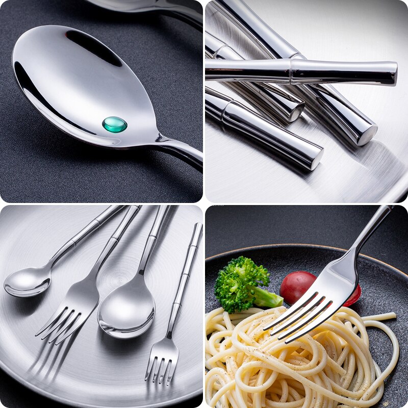 Fypo – ensemble de couverts créatifs avec manche en bambou, vaisselle occidentale en acier inoxydable 304, couverts à Steak, couteau, fourchette, cuillère, vaisselle