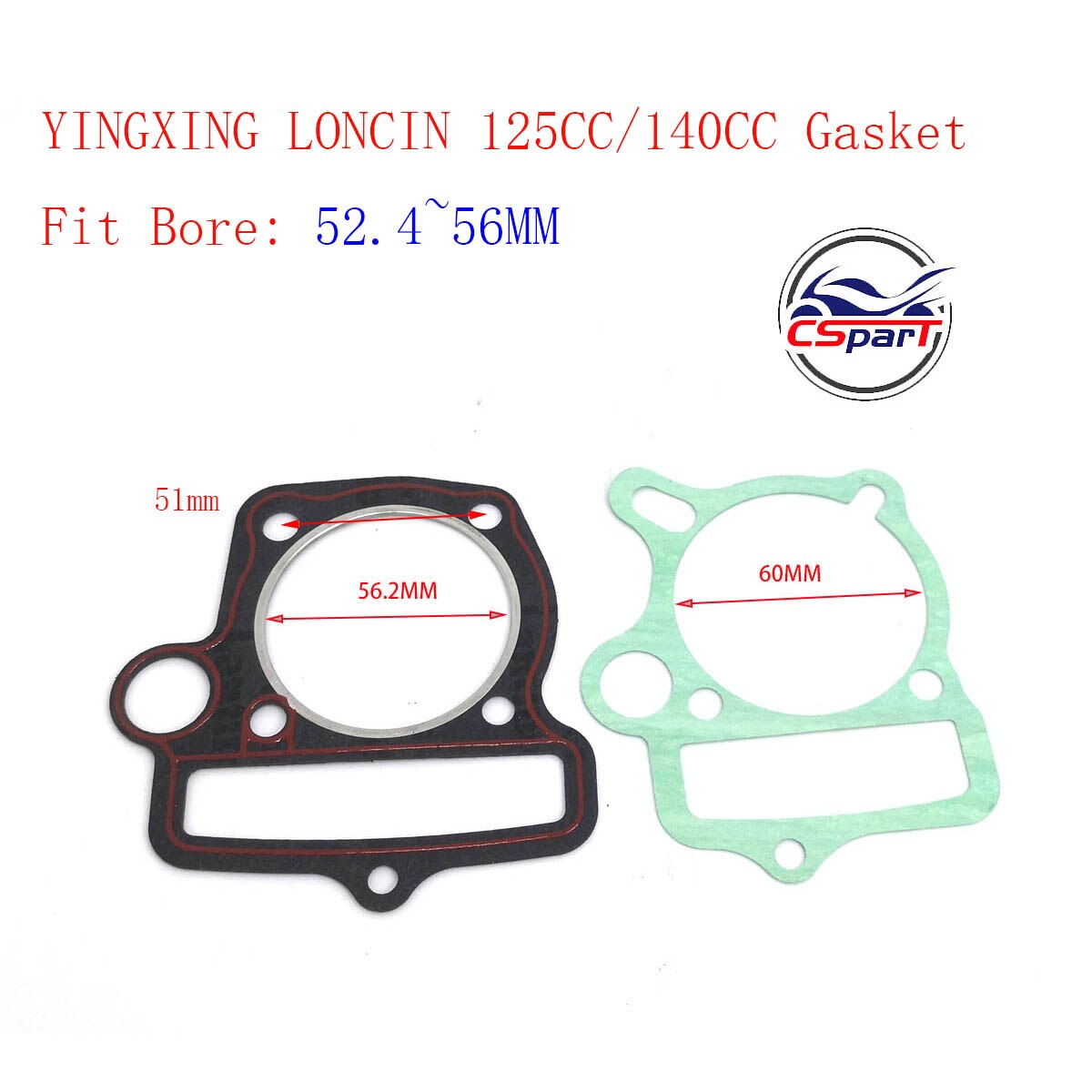 Kit de anillos de pistón de 52,4 MM y 13MM, piezas de motos Dirt Pit, 125CC, 1P52FMI, para YX125, Locin, PBR, Dax, Monkey: Gasket