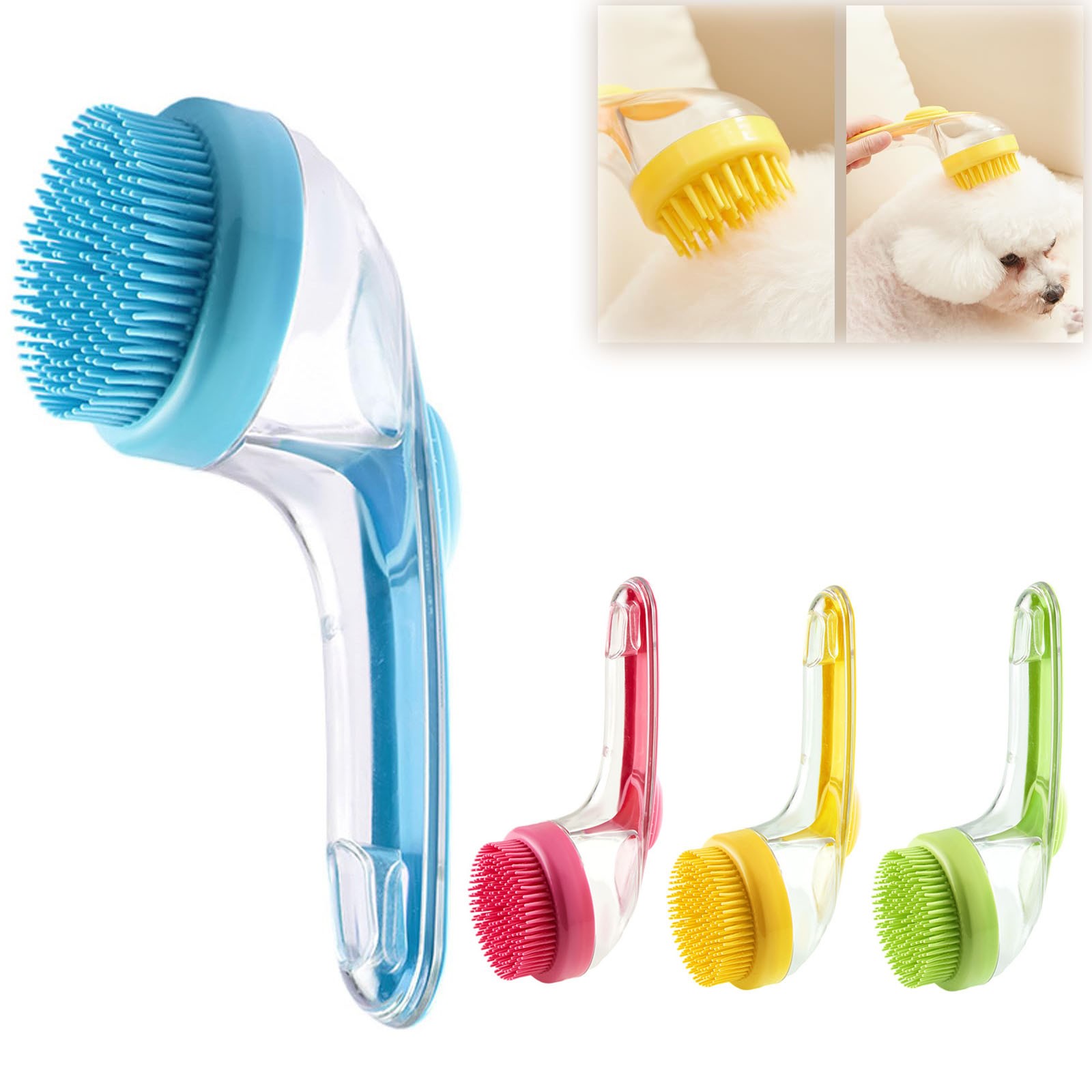 Brosse de bain en silicone souple pour animaux de compagnie avec long manche, distributeur de shampoing, massage doux pour le toilettage, les livres, la fourrure et les cheveux, 1PC